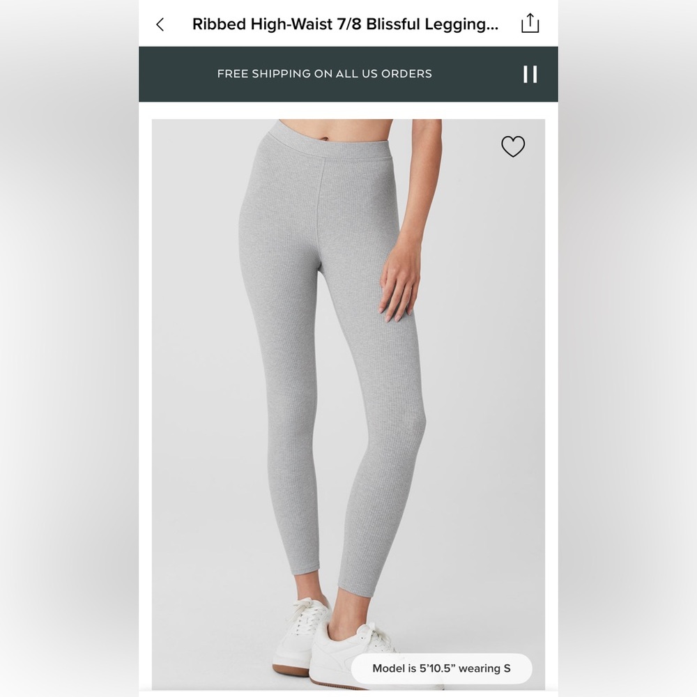 Alo Yoga Ribbed High Waist Blissful Legging Dove Grey Size S